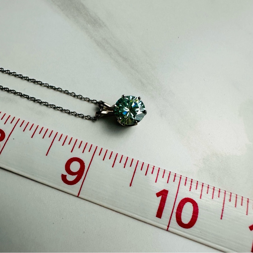 Aqua Blue Moissanite Solitaire Pendant - 2 CT - 925 Silver - Picture 9 of 12